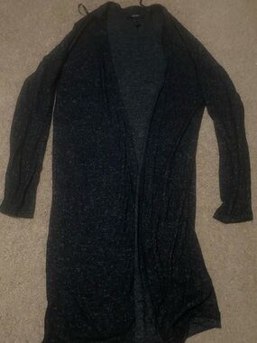 Forever 21 Long Open-Front Cardigan - Black Heather
